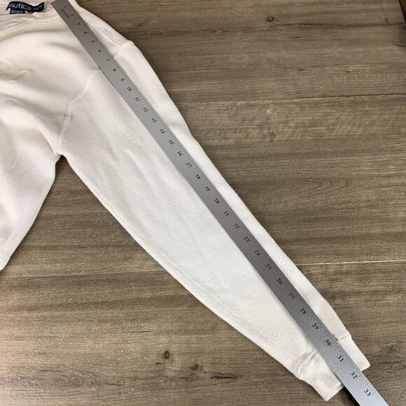 Nautica Mens Sweater Size XXL Ivory Heavyweight Spellout Embroidered Banded Hem - Picture 9 of 12